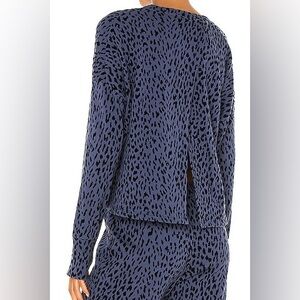 BOBI || Flocked Open Back Terry Sweatshirt in Blue Leopard - SZ Medium